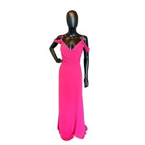 Hayley Paige Occasions Hot Pink Off-Shoulder Maxi Dress